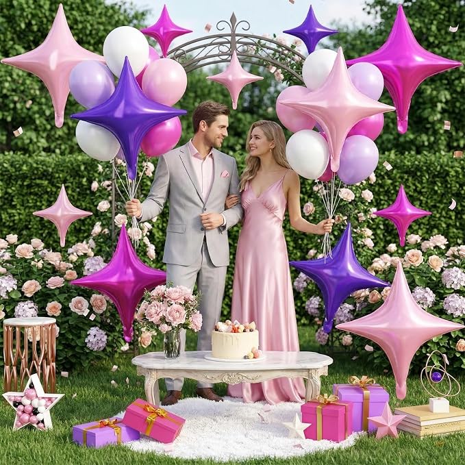 Pink Purple Star Balloons, 26 Inch and 10 Inch Pink Stars Shaped Balloon - Image 7