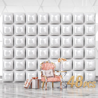 NISOCY 48PCS White Square Foil Balloons Wall Backdrop | Double Sided Pearl by NISOCY