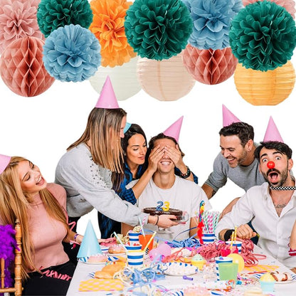 Dusty-Blue Orange Teal Party-Decorations Paper-Flowers - Image 4