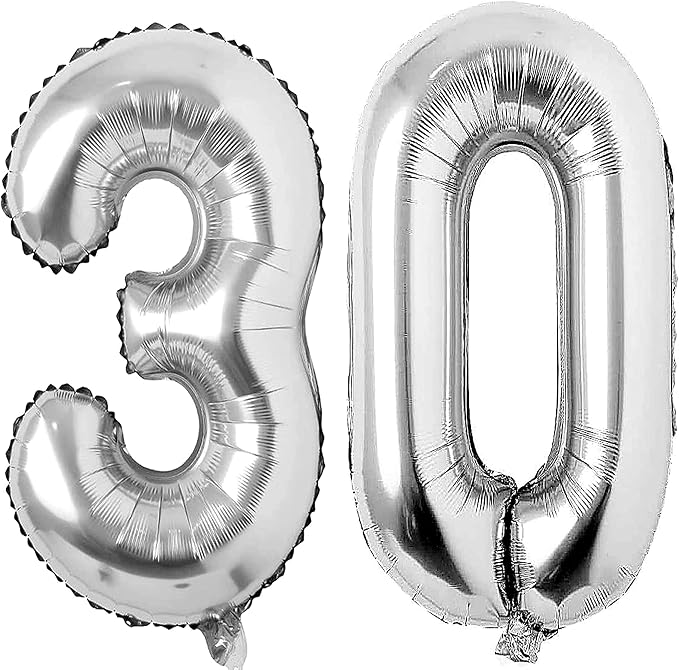 Silver 30 Number Balloons Big Giant Jumbo Large Number 30 Foil Mylar Balloons by COLORFULELVES