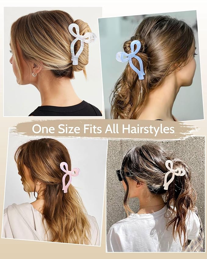 Mesovor 4 Pack Elegant Bow Hair Claw Clips, Nonslip 4.3" Large Hair Grip Hairclips for Thin and Thick | Acrylic Hair Strong Hold Hair Jaw Clamps (Mermaid Stripes)