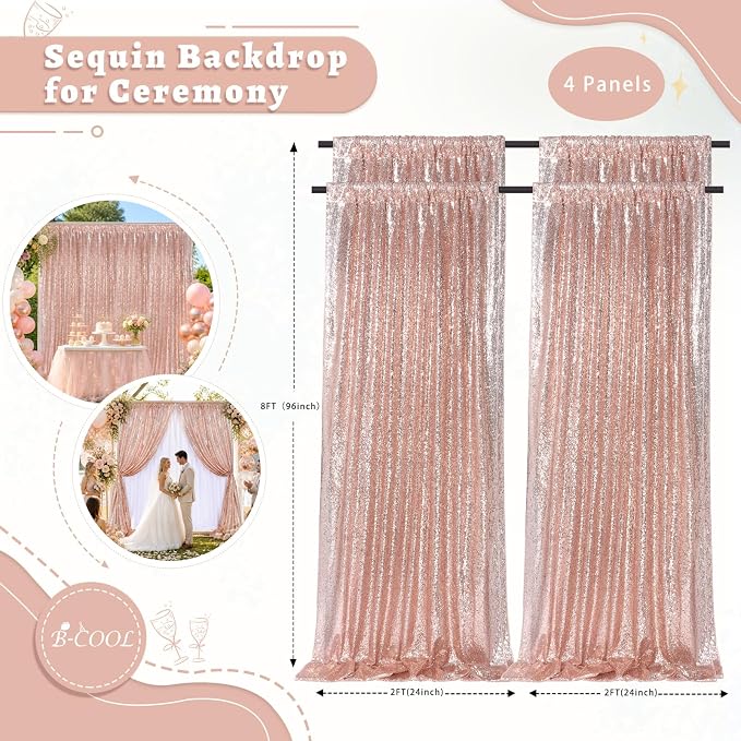 Blush Pink Sequin Backdrop Curtains 4 Pcs 2ftx8ft Glitter Shimmer Fabric | - Image 3