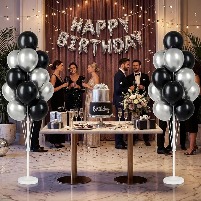 Black Silver Balloon Stand Kit for Floor or Table, Party Decor - Image 8