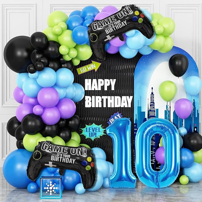 10th Birthday Video Game Balloons Arch, 10th Party Balloons Garland Kit 10th by Cledeco
