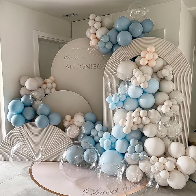 Dusty Blue Balloons, 12 Inch Double Stuffed Fog Slate Light Baby Blue Pearl - Image 8