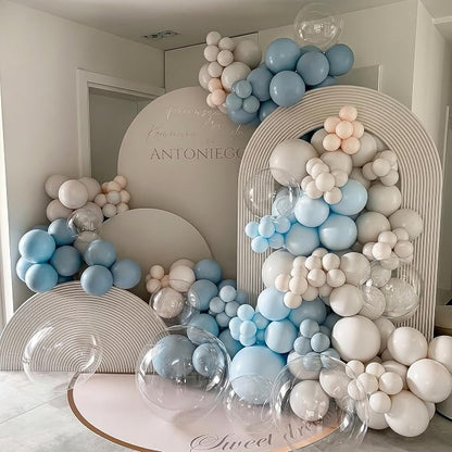 Dusty Blue Balloons, 12 Inch Double Stuffed Fog Slate Light Baby Blue Pearl - Image 8
