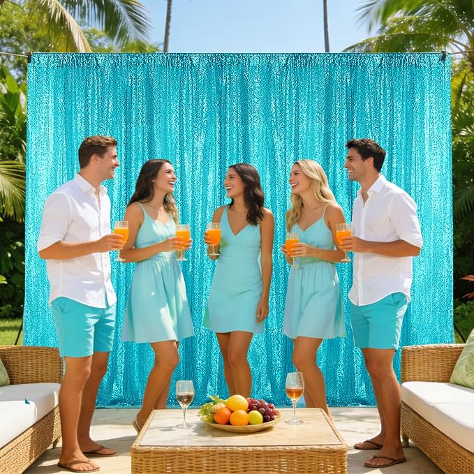 Sugargirl Turquoise Sequin Backdrop Curtain 4FTx8FT Glitter Turquoise - Image 3