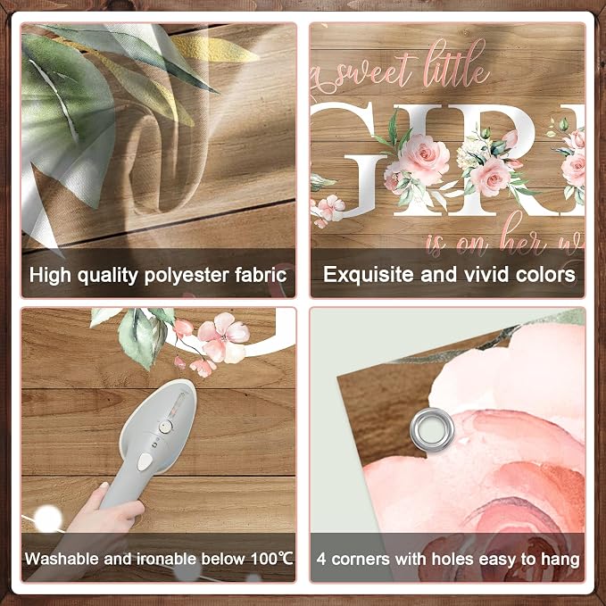 8 x 6 ft Rustic Wood Baby Shower Backdrop A Sweet Little Girl is on Her Way - Image 7