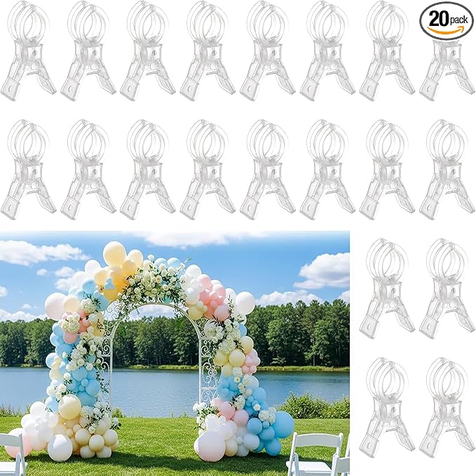 20 Pack Balloon Arch Clips, 3.5 Inch Heavy Duty Transparent Spring Clamps by Valhufogei