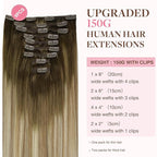 GOO GOO Clip in Hair Extensions Real Human Hair, Remy Human Hair Extensions Clip ins for Women, Natural Human Hair, 22inch 150g 9Pcs, 3/8/613 Balayage Walnut Brown to Ash Brown and Bleach Blonde