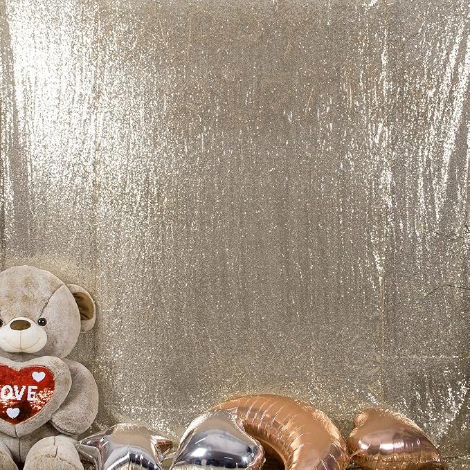 JYFLZQ Champagne Sequin Backdrop Curtains 8ft x 8ft 1 Panel Glitter Photo Booth - Image 2