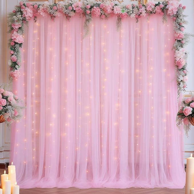 10x8ft Baby Pink Tulle Backdrop Curtain by Partisky