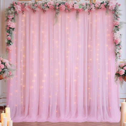 10x8ft Baby Pink Tulle Backdrop Curtain by Partisky