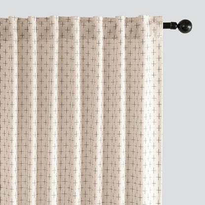 MIULEE Patterned Farmhouse Linen Curtains, Back Tab by MIULEE