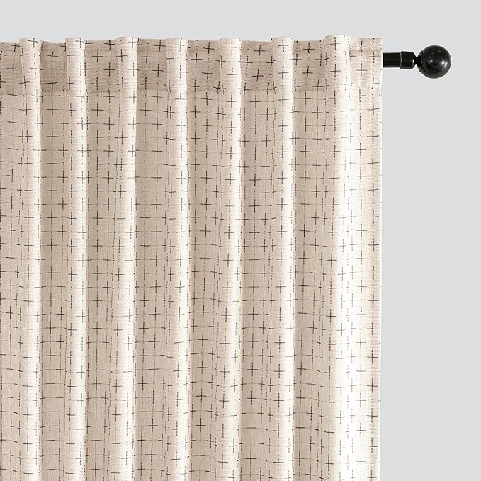 MIULEE Patterned Farmhouse Linen Curtains, Back Tab by MIULEE