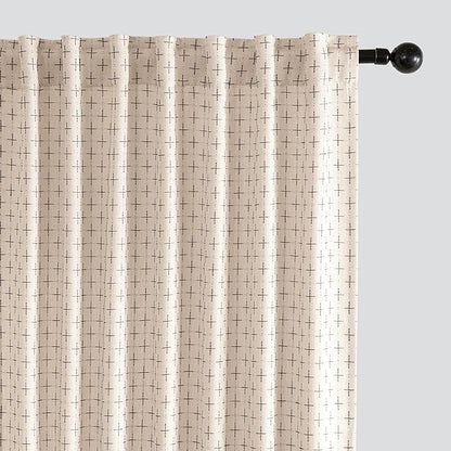 MIULEE Patterned Farmhouse Linen Curtains, Back Tab by MIULEE