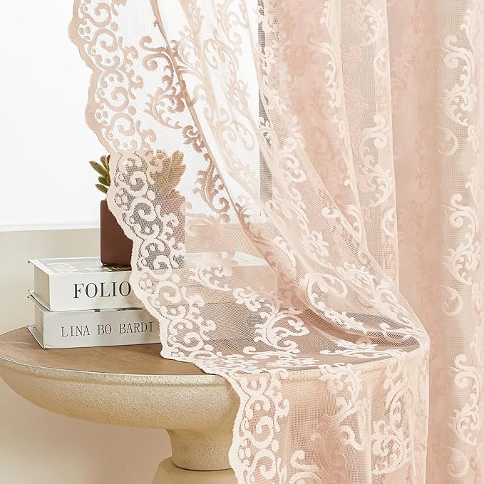 Blush Pink Lace Curtains 96 Inches Long 2 Panels - Image 4