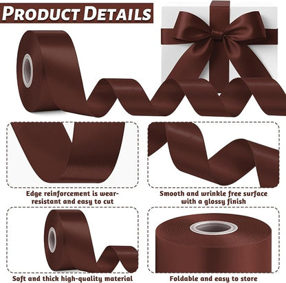 1 1/2In 30Yards Brown Ribbon for Gift Wrapping Birthday Christmas Decor | Soft - Image 3
