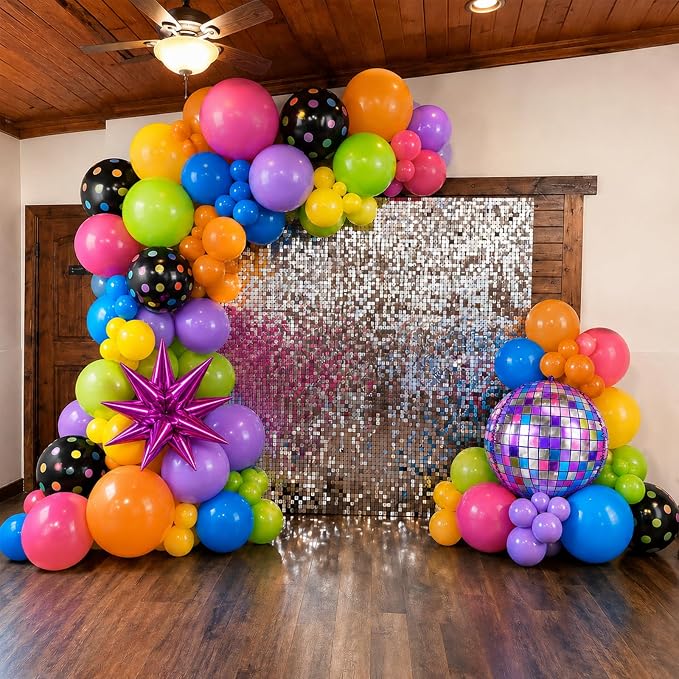 Neon Balloons, 12Inch Disco Rainbow Balloons, Hot Pink Blue Green Orange Purple - Image 3