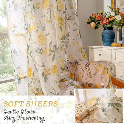Floral Sheer Curtains for Bedroom Window 72 Inch Length 2 Panels, Farmhouse - Image 6