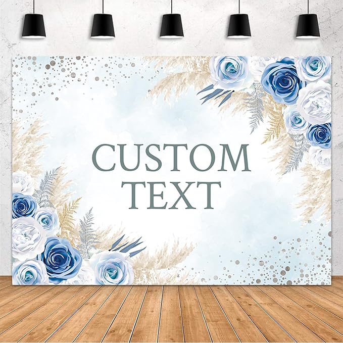 MEHOFOND Custom Boho Happy Anniversary Backdrop Blue Floral Bohemia Pampas by MEHOFOND