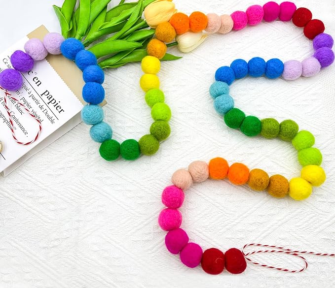 Colorful Wool Felt Ball Banner Garland, Handmade Rainbow Pom Pom Garland | 6.56 - Image 7