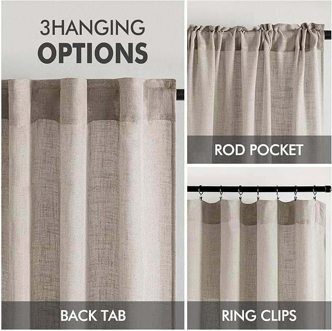 MIULEE Burlywood Birch Linen Curtains 52x84 Inch Long 2 Panels - Image 3