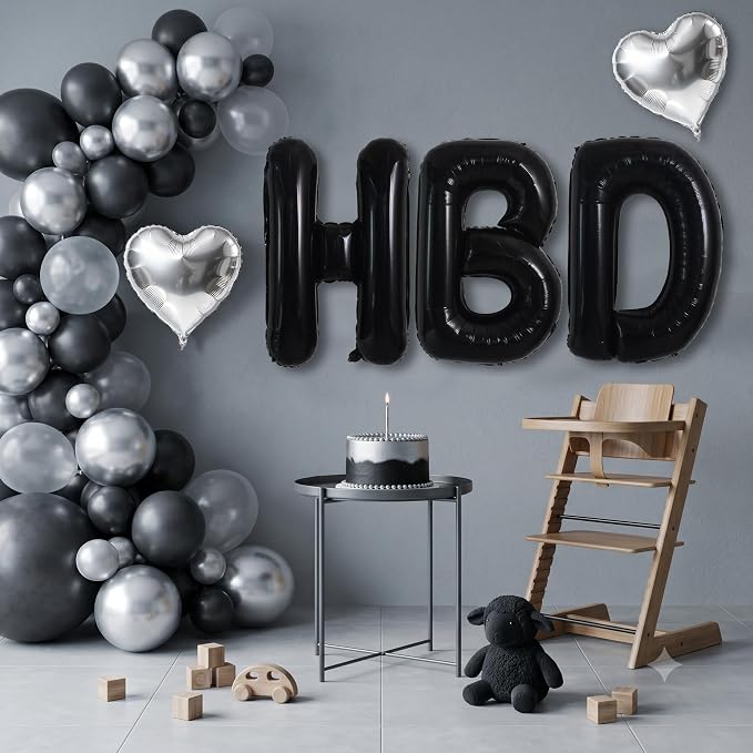 TONIFUL Black Big HBD Letter Happy Birthday Balloons Banner 40 Inch Black Large - Image 5