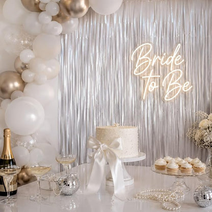 Matte White Tinsel Foil Curtains Backdrop Party Decorations 2 PCS | 3.3 x 6.6 - Image 9