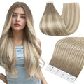 Full Shine Human Hair Tape in Extensions 24 Inch Color 19/8/60 Brown and Blonde Invisible Double Sided Remy Tape Ins Human Hair Extensions 50g Straight Seamless Extensions for Women Real Hair 20PCS