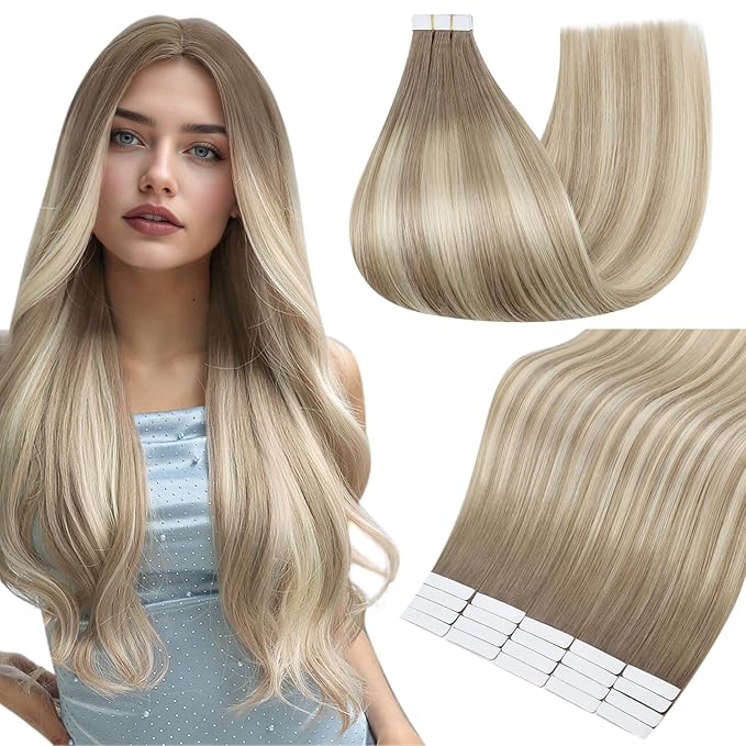 Full Shine Tape in Hair Extensions Human Hair 18 Inch Color 19/8/60 Brown and Blonde Seamless Double Sided Remy Tape Ins Human Hair Extensions 50g Invisible Extensions for Women Real Hair 20PCS