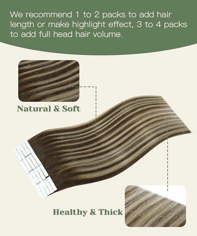 SURNEL Injected Tape in Hair Extensions 14 Inch Chocolate Brown to Caramel Blonde Seamless Invisible Tape in Extensions Human Hair 20 Pcs 30g(#4274,14)