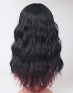 Burdundy-Black Hair Wavy Wigs With Bangs For Women Synthetic Black Hair With Red Undertones Wigs For Daily Use Everyday Wear.