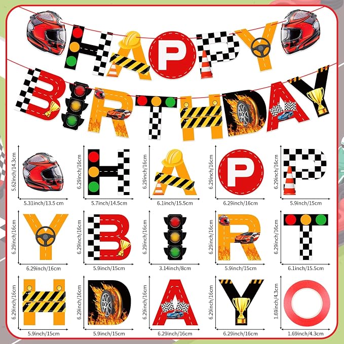 Racing Cars Happy Birthday Banner Racing Car Birthday Party Decorations Racing - Image 2