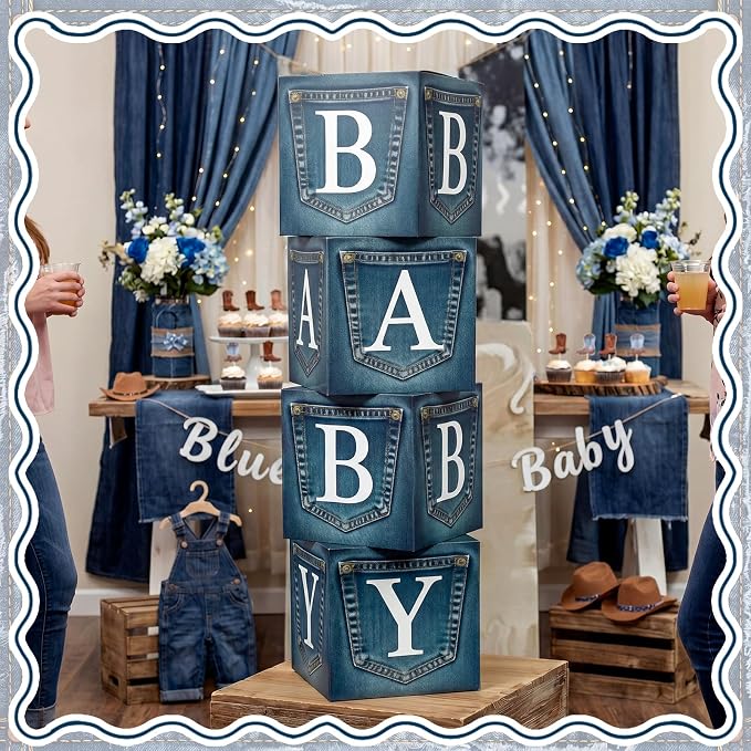 4 Pcs Blue Jean Baby Shower Decoration Party Boxes - Image 6