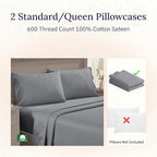 CALIFORNIA DESIGN DEN Luxuriously Soft Hotel Quality 600 Thread Count, 100% Cotton Set of 2 Cases, Crisp & Cool Dark Gray Pillow Cases Standard Fits Standard & Queen Pillows (Dark Gray)