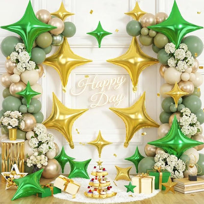 Green Gold Star Balloons, 26 Inch and 10 Inch Gold Stars Shaped Balloon - Image 4