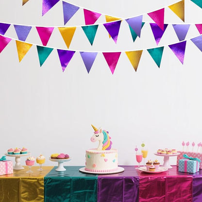 Colorful Party Decorations Hot Pink Teal Purple Metallic Fabric Triangle - Image 4