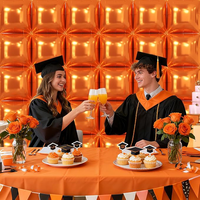 NISOCY 36PCS Metallic Orange Square Foil Balloons Wall Backdrop | Double Sided - Image 6
