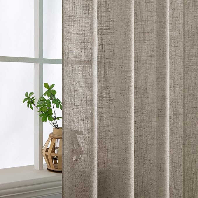 MIULEE Burlywood Birch Linen Curtains 52x84 Inch Long 2 Panels - Image 5