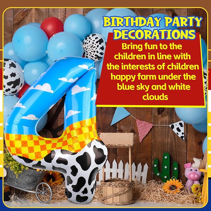 40 Inch Number 4 Balloon Blue Clouds Cartoon Story Balloons Toy Inspired Party - Image 3