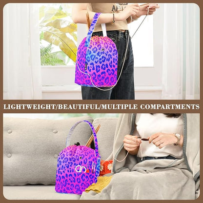 Gradient Leopard Print 01 Yarn Bag Small Crochet Bag Drawstring Yarn Storage - Image 5