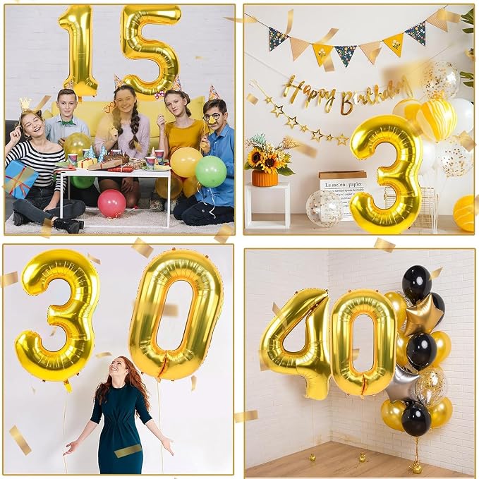 40 inch Gold Number Balloon Giant Foil Helium Balloons Gold Number 3 Balloon - Image 4