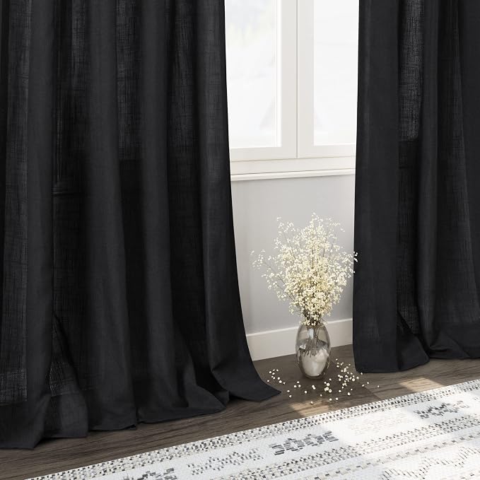 Black Semi Sheer Linen Curtains 72 inch Length - Image 7