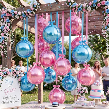 Jenaai 30 Set Blue and Pink Round Foil Balloons Bulk 22 Inch 4d Metallic Giant - Image 4