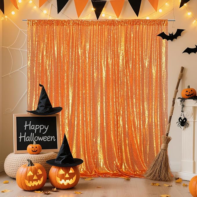 Poise3EHome Orange Sequin Backdrop, 10Ft x 10Ft Glitter Photography Background - Image 2