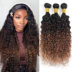 Ombre Bundles Human Hair Water Wave Chestnut Brown Ombre Water Wave Bundles T1B/2/30 Color 100% Real Human Hair Wavy Sew in Weft Weave 14 16 18 Inch