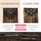 GOO GOO Clip in Hair Extensions Real Human Hair, Remy Human Hair Extensions Clip ins for Women, Natural Human Hair, 24inch 140g 7Pcs, #4/27/4 Balayage Chocolate Brown to Caramel Blonde