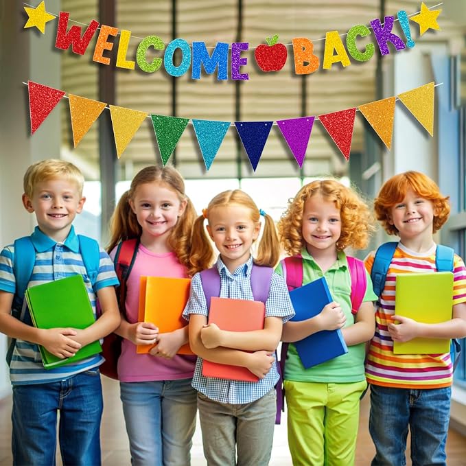 Welcome Back to School Banner Colorful Back to School Decorations Glitter First - Image 5