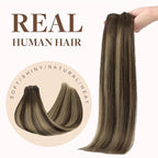 GOO GOO Clip in Hair Extensions Real Human Hair, Remy Human Hair Extensions Clip ins for Women, Natural Human Hair, 18inch 130g 7Pcs, 4/26/4 Balayage Chocolate Brown to Honey Blonde